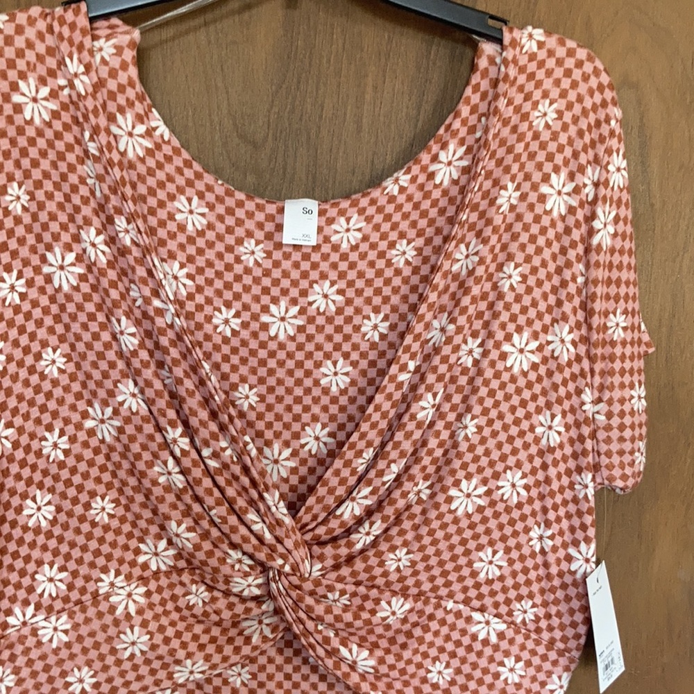 SO reversible twist tee crop top check daisy print floral boho XXL jrs - Picture 7 of 17
